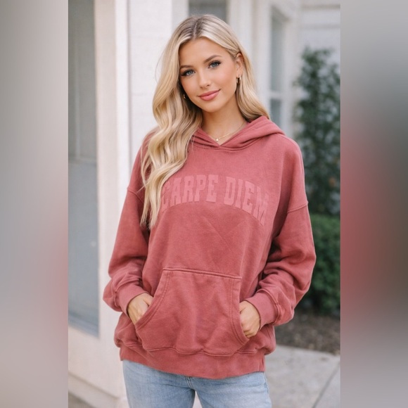 Spiritual Gangster Jackets & Blazers - Spiritual Gangster “Carpe Diem” Hoodie Sweatshirt Dusty Rose Pink Size Small